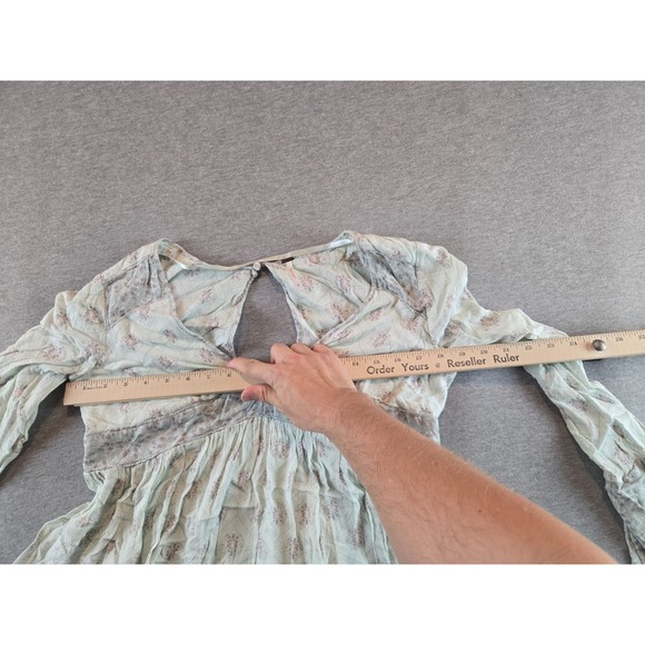 Free People Tunic Top Size XS Mint Green Rolling Hills Print Bell Sleeve Boho - Picture 9 of 11